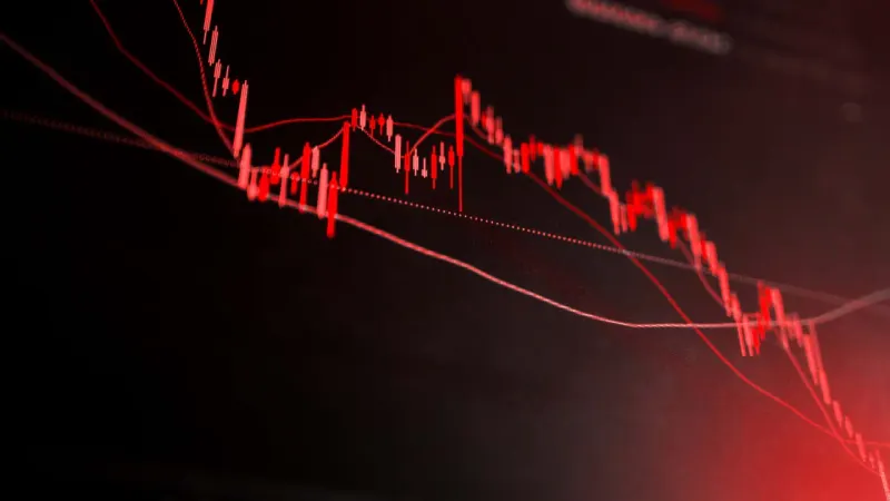 A silicon crystal balances on a cracking pedestal, symbolizing mounting risks in the AI stock trade.