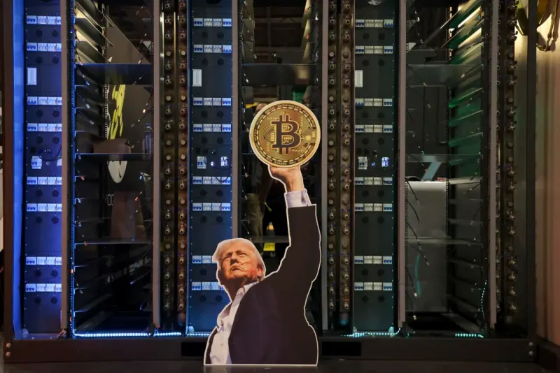 Two metallic coins break through cracked stone as bond certificates sink, symbolizing crypto’s revival amid bond turmoil.