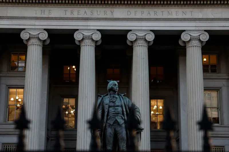 A long-fixed black compass needle turns toward a classical column, symbolizing BlackRock’s bond shift.