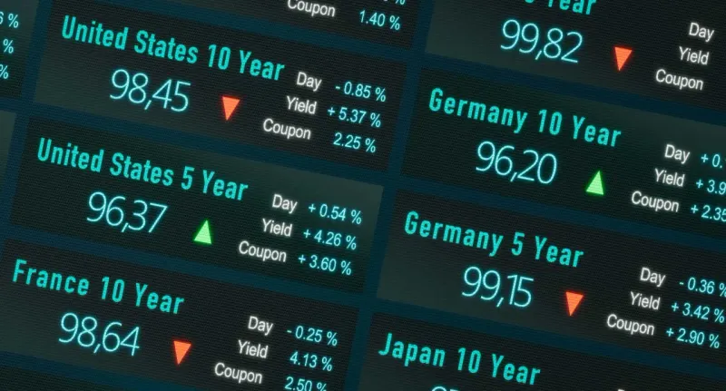 A banknote, bond curve and fuel droplet tighten a financial belt while an interest-rate hammer remains unused.
