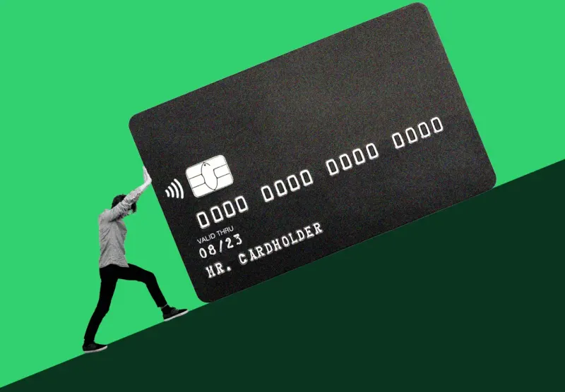 A credit card shaped hourglass drains coins, symbolizing $4,500 of debt facing a two-month deadline.
