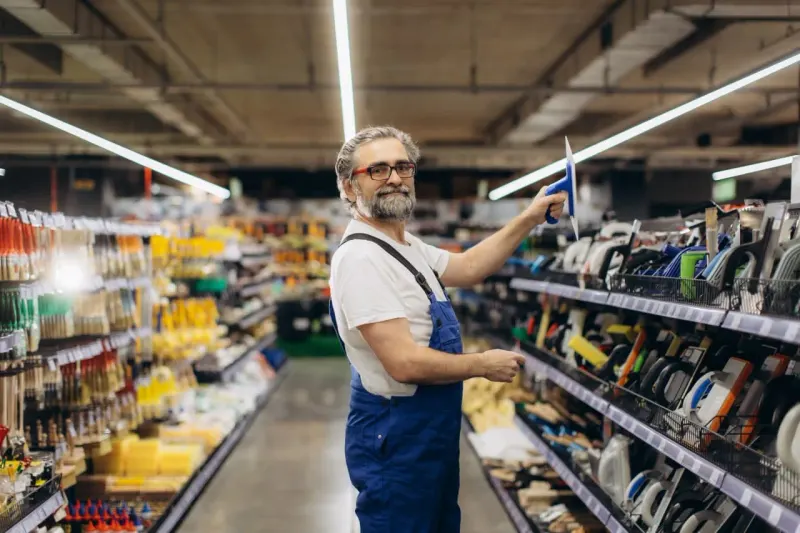 A shopping cart wheel becomes a retirement clock, slowed by coins as it approaches an exit.