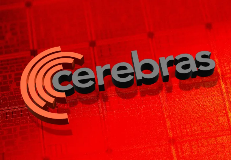 A specialized silicon arrow races past bulky GPU tiles, symbolizing Cerebras’s chip-led comeback bet.