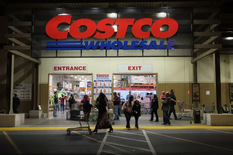 A warehouse membership card folds into a healthcare shield, symbolizing Costco's move into Medicare Advantage.