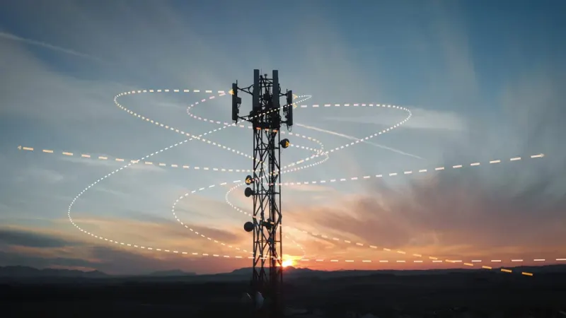A small satellite casts a giant rocket shadow, symbolizing EchoStar’s indirect exposure to SpaceX.