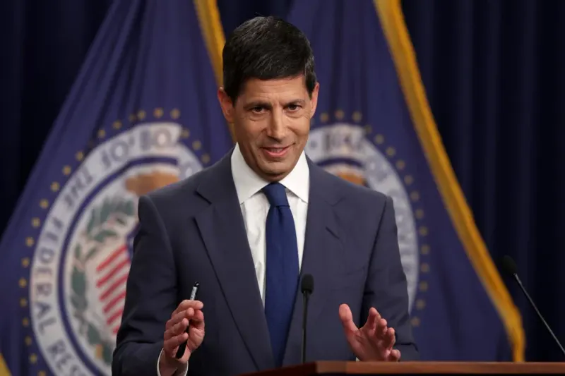 A policy lever presses on a thin economic crust above a hidden void, symbolizing risks from a premature rate increase.
