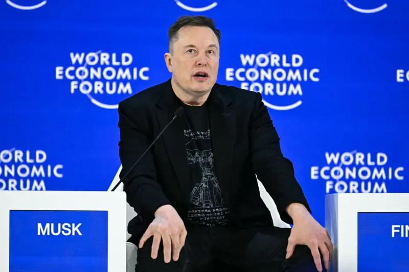 A giant gold coin balances against two small national landscapes, symbolizing Musk’s wealth versus entire economies.