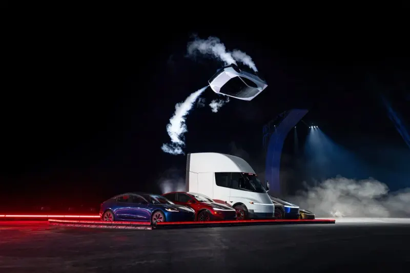 A sports car and rocket form one mechanical heart, symbolizing a possible Tesla and SpaceX combination.