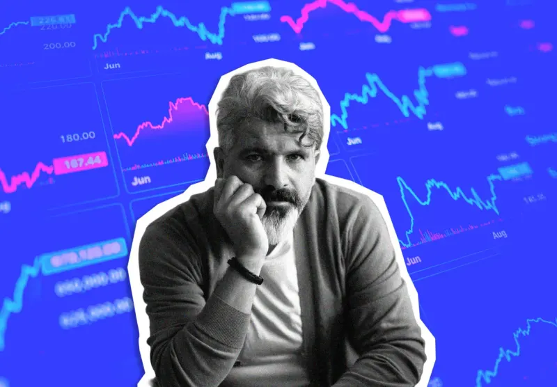An investment basket rocks sharply on a seesaw as coins slip away, symbolizing volatile ETF returns.