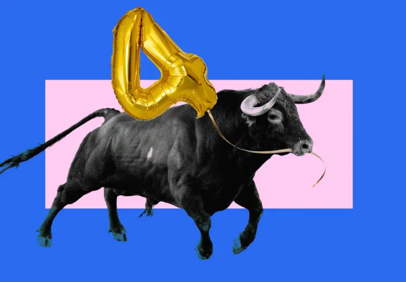 A bull balances on four silicon wafers while a rising spring threatens to overturn the technology-led rally.