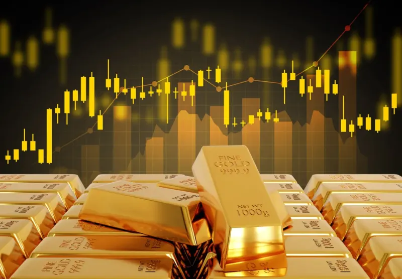 A golden shield melts under inflationary heat as falling market arrows expose its failed safe-haven role.