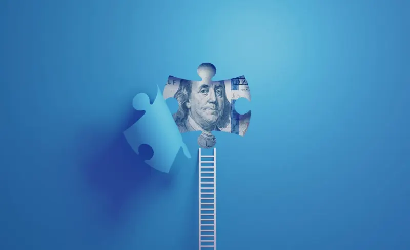 A bond-built ladder crosses rough water toward calm ground, symbolizing a TIPS path to steadier retirement income.