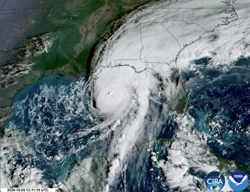 An oil droplet balances on a fraying rope shaped like a hurricane, symbolizing fragile fuel supplies.