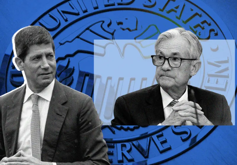 Editorial illustration for: Jerome Powell still has one vote on whether rates go up — the same as Kevin Warsh