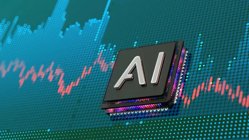 A crowded market-arrow rocket sits grounded without fuel, symbolizing fading support for an AI trade rebound.