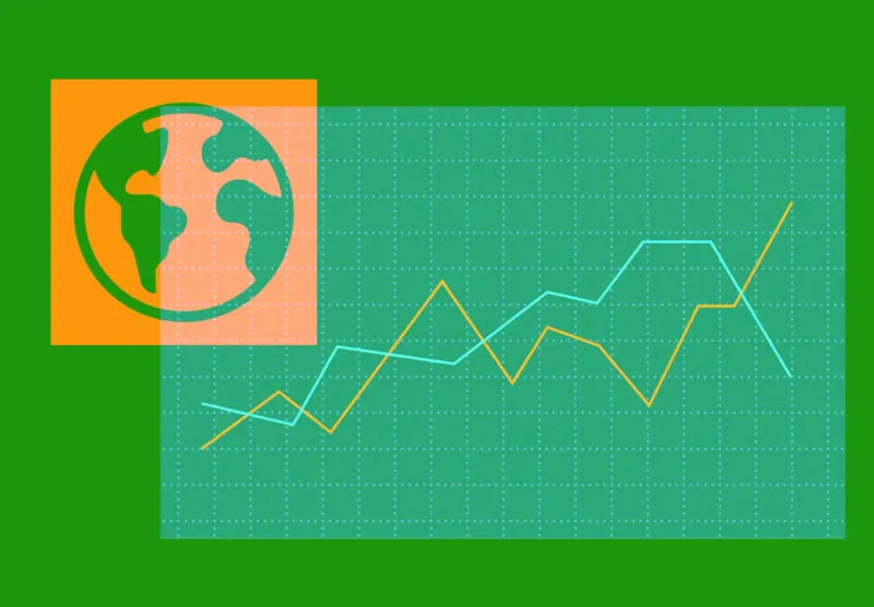 Two globe-shaped gears pull apart, symbolizing the breakdown of a major global market relationship.