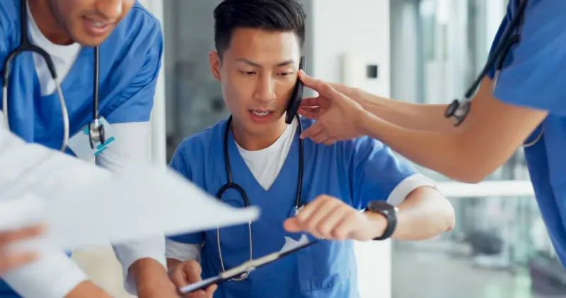 A small safety net outweighs a tower of medical bills beneath matching health symbols.