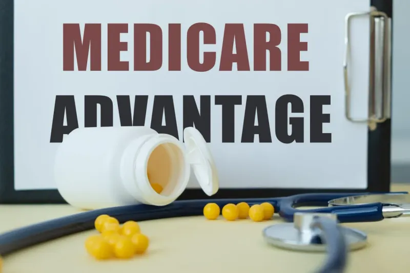 A fraying umbrella leaves rural homes exposed, symbolizing shrinking Medicare Advantage coverage choices.