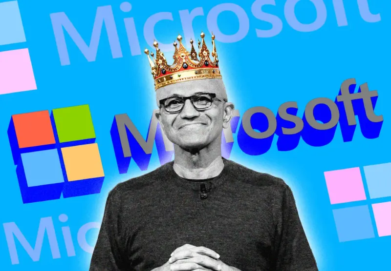 A golden cloud tops a podium above gray clouds, symbolizing Microsoft’s stronger financial position.
