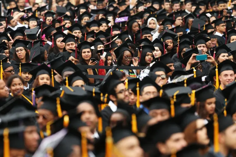 A poetry book and diplomas cross a narrow gate, symbolizing degree programs passing student loan accountability rules.