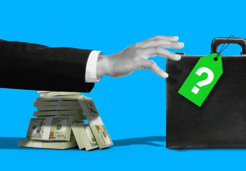 A shrinking paycheck forms a shield beneath an unstable chair, symbolizing workers trading pay for job security.