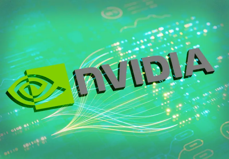A silicon chip forms the keystone of a rising arch, symbolizing Nvidia’s central AI role and stock momentum.