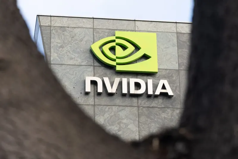 A microchip climbs a golden staircase into clouds, symbolizing Nvidia’s possible path to $1 trillion in annual revenue.