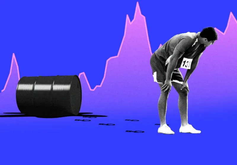 An oil droplet crosses three peaks while its shrinking shadow signals weakening momentum.