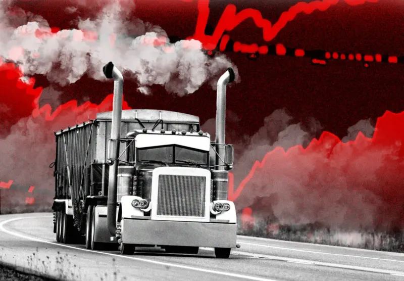 A heavy black fuel droplet pins down a market chart while forcing an inflation gauge upward.