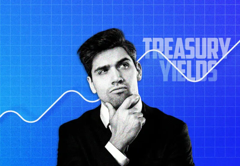 Five gold coins form a fortified bridge for retirement savings above rising interest-rate waves.