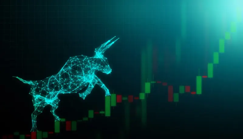 A coiled market curve cracks a glass ceiling as converging waves signal pressure for an S&P 500 breakout.