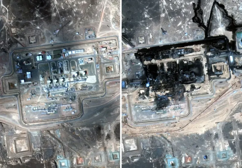 An oil barrel hourglass traps crude above a blocked pipe, symbolizing Saudi Arabia's shrinking export window.