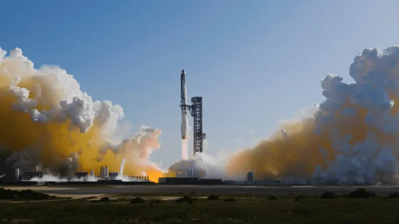 A rocket-shaped seed sprouts many flight paths from Louisiana, symbolizing SpaceX’s planned spaceport.