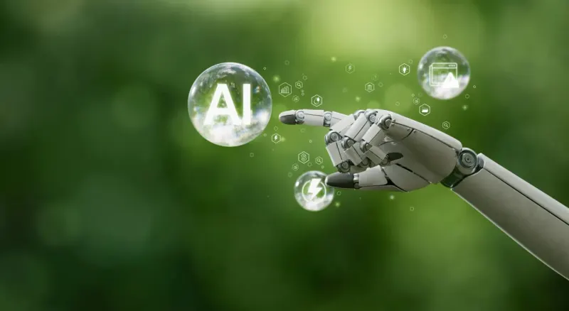 A circuitry bubble hovers above a pin on a clock, symbolizing an AI collapse whose timing is unknown.