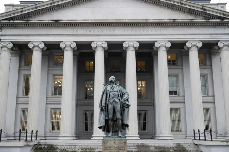 A Treasury bond pulled between opposing magnets above a falling yield curve, symbolizing conflicting market forces.