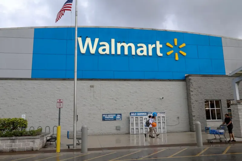 A magnetic shopping cart pulls neural pathways toward itself, symbolizing Walmart’s lead in AI recommendations.