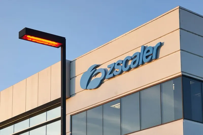 A compressed shield-shaped spring below soaring arrows symbolizes Zscaler's potential to catch up.